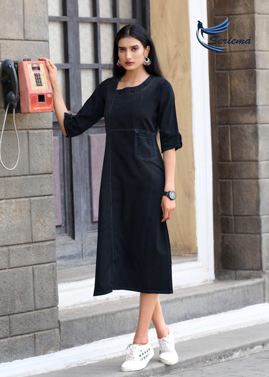Seriema Kumb Capture 5 Cotton Denim Party Wear Kurti Catalog
